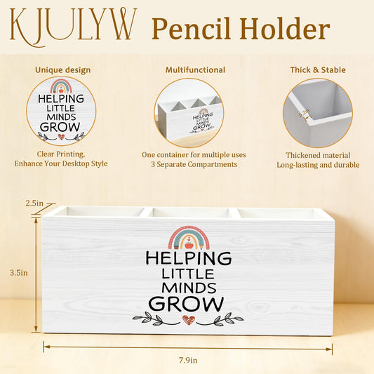 KJULYW Teacher Appreciation Gifts Pen Holder for Desk, Kindergarten Teacher Gifts for Women Coworker Wooden Box Pencil Pen Holder Organizer for Home Office Desk Accessories