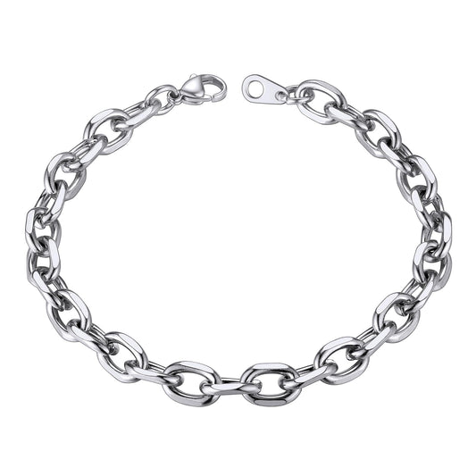 ChainsHouse Stainless Steel Rolo Link Bracelet for Women Men 7mm 7.5 inch Cable Chain Bracelet