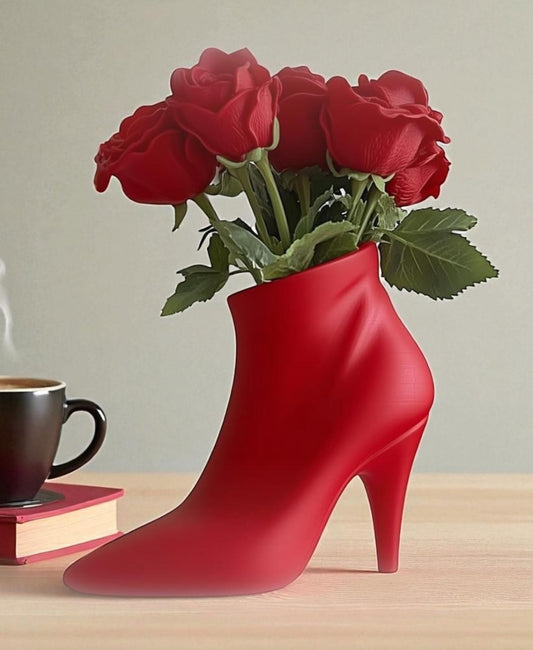 3D Printed Decorative Flower Pot – Shaped Like a High Heel Shoe – Unique Home or Office Decor Planter (Red)