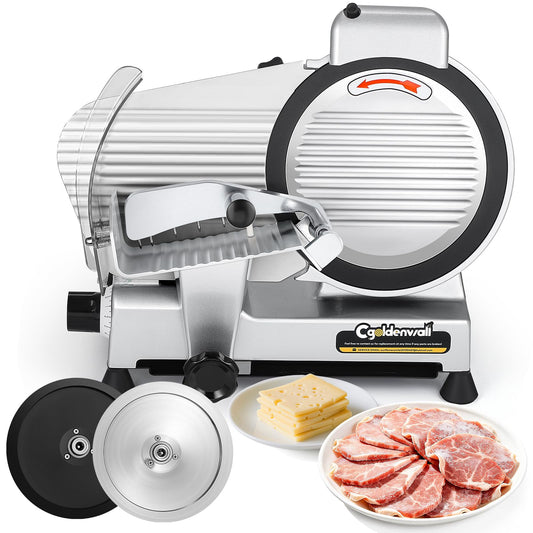 CGOLDENWALL Meat Slicer Machine with Teflon Non-stick Blade 240W Electric Meat Slicer for Frozen Meat/Deli Meat/Cheese/Food Slicer, Low Noises Commercial and Home Use