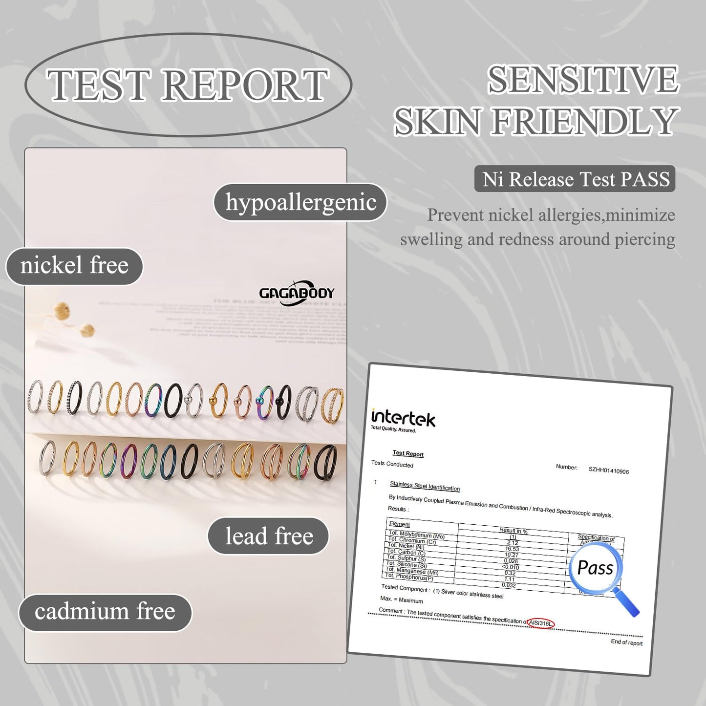 GAGABODY 20g Cartilage Earring Rook Daith Earrings 6mm Tragus Earrings Anti-Tragus Earring Silver Nose Ring Hoop Nose Rings 20 Gauge