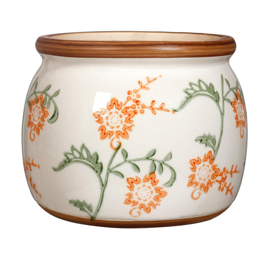 Vintage Ceramic Flower Pot - Indoor Outdoor Planters with Drainage Holes & Filter Screen, 6.5’’ Small Rustic Farmhouse Decorative Plant Pots for Garden/Patio/Balcony (Daisy Bouquets, Small)