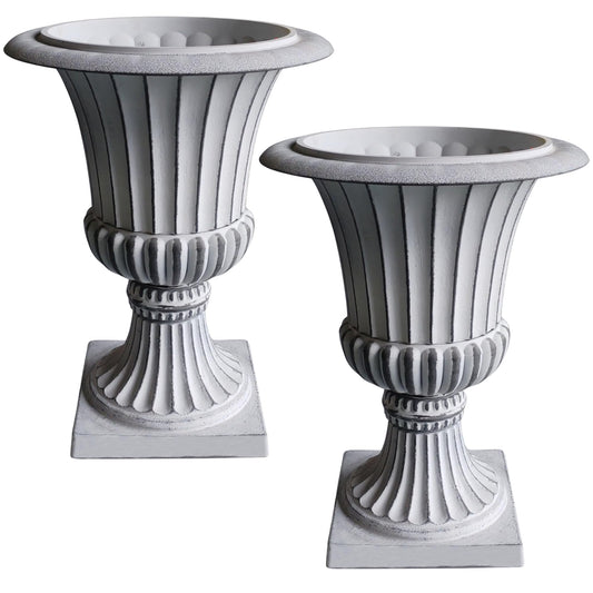 Austram Urn Planters 22", Set of 2, Tall Stone-Resin Pedestal Planters for Outdoor Plants, Large Front Porch Decor, Patio Garden Pots, Outdoor Urns for Entryway, Porch & Deck, White Plant Pot