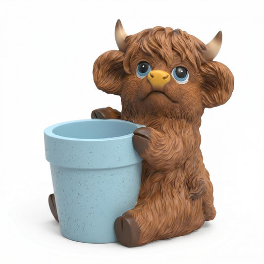 Zhao Xiang Highland Cow Succulent Planter - Rustic Resin Animal Flower Pot & Decorative Figurine | 5" D x 7" W x 6.5" H, Brown
