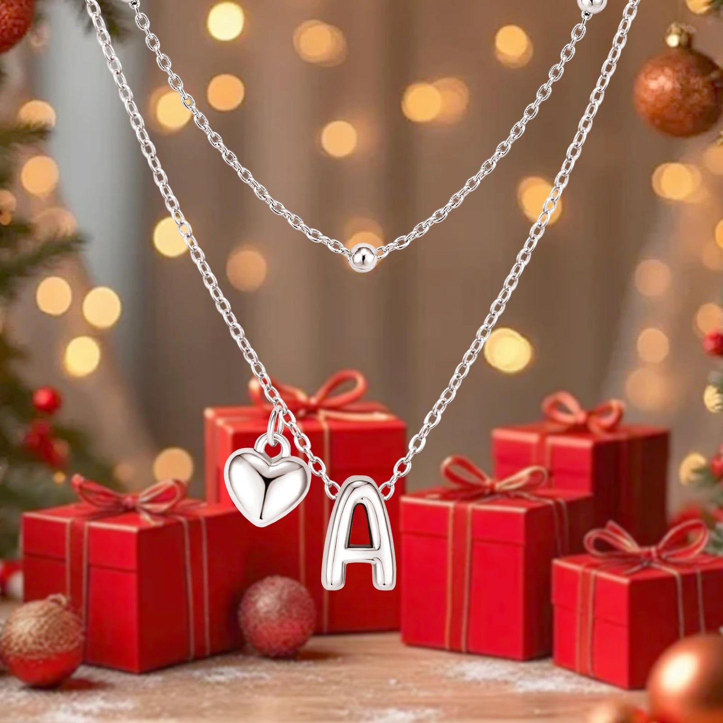 adoyi Silver Heart Initial Necklaces for Women 14k Gold Plated Layered bubble Letter Necklace Dainty Heart D Pendant Necklace Stack Birthday Valentines Gifts for Women Jewelry