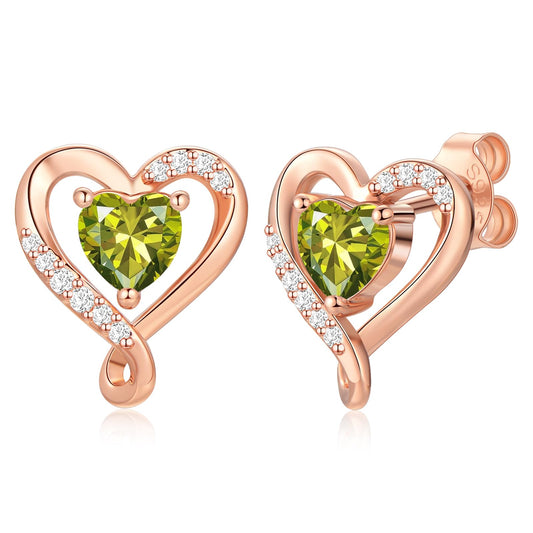 Zifeel Earrings for Women, August Birthstone Peridot Heart Studs Earring，Womens Earrings Gifts for Anniversary Birthday Christmas Valentines Mothers Day Gift Jewelry for Women Wife Her Mom