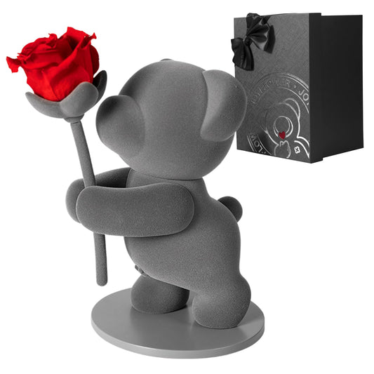 JoyFlower Preserved Flowers with Cute Teddy Bear, Eternal Real Rose Romantic Gift with Elegant Gift Box for Girlfriend Wife Her in Valentine's Day, Birthday, Christmas, Weddings, Anniversaries