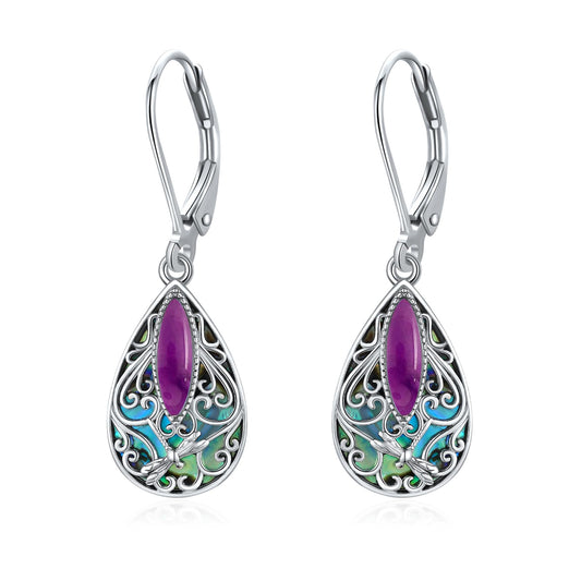 Dragonfly Filigree Earrings Sterling Silver Teardrop Amethyst Leverback Earrings Gifts For Women Jewelry