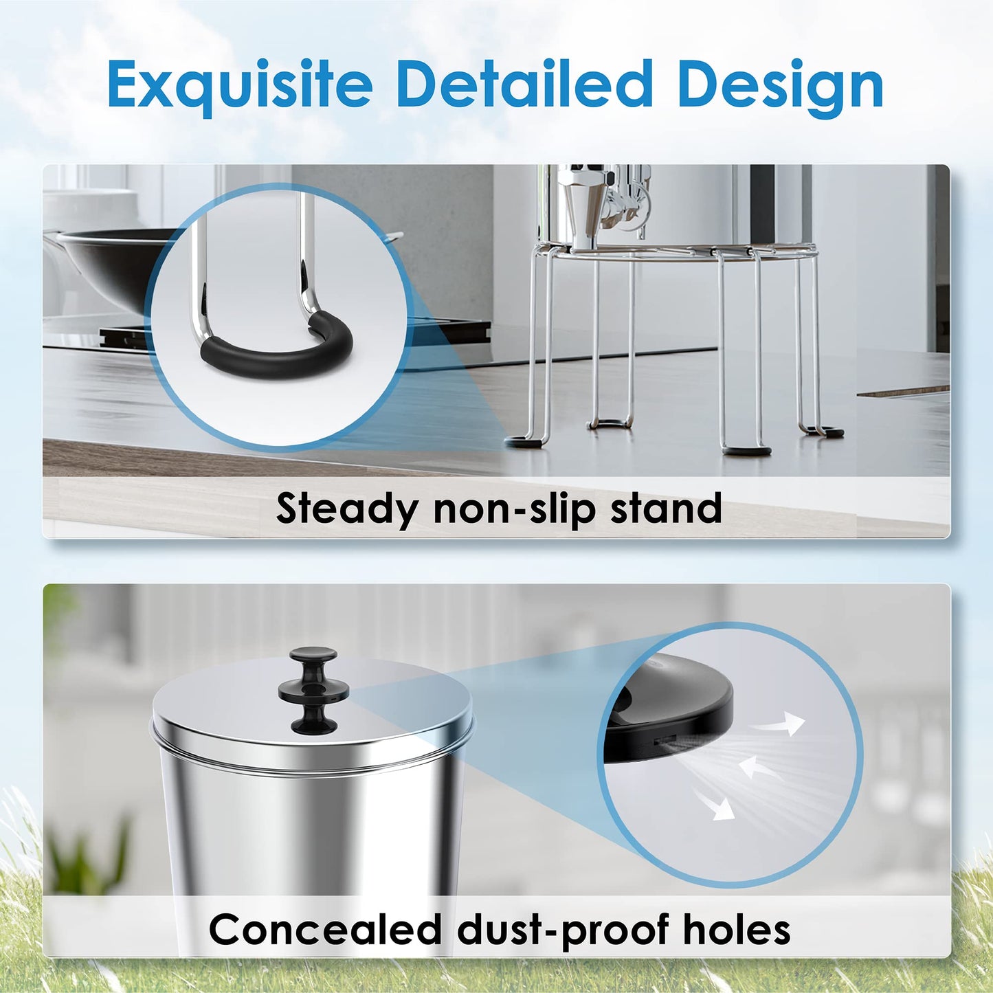 Waterdrop Gravity-fed Water Filter System, 2.25G Stainless-Steel System with 4 Filters, Metal Water Level Spigot and Stand, NSF/ANSI 42&372 Standard, Reduces Chlorine-King Tank for Emergencies