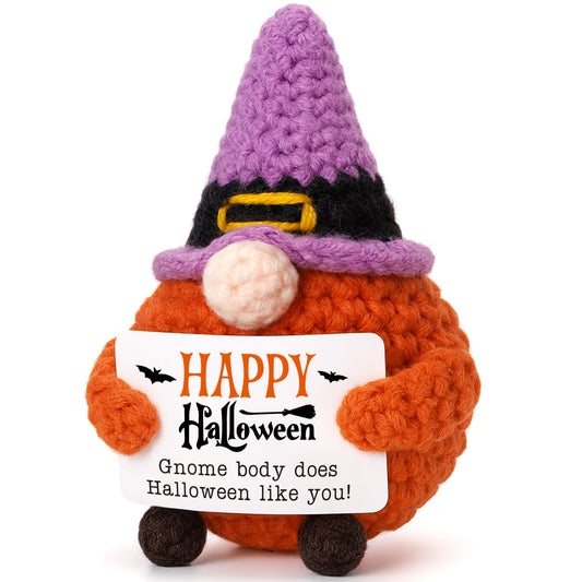 BVXFR Mini Halloween Gnome Witch Hat Boo Basket Stuffers Gifts for Women Men Spooky Halloween Decorations Indoor Gifts for Teen Girl Boy Kid Friend, Handmade Crochet Gnome Pumpkin Decor