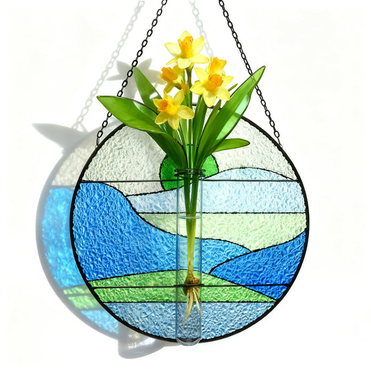 Stained Glass Propagation Stations - Sunshine Catcher Window Hanging Plant Holder, Terrariums Wall Decor for Women Mom Plant Lovers Gardening Gifts, Blue
