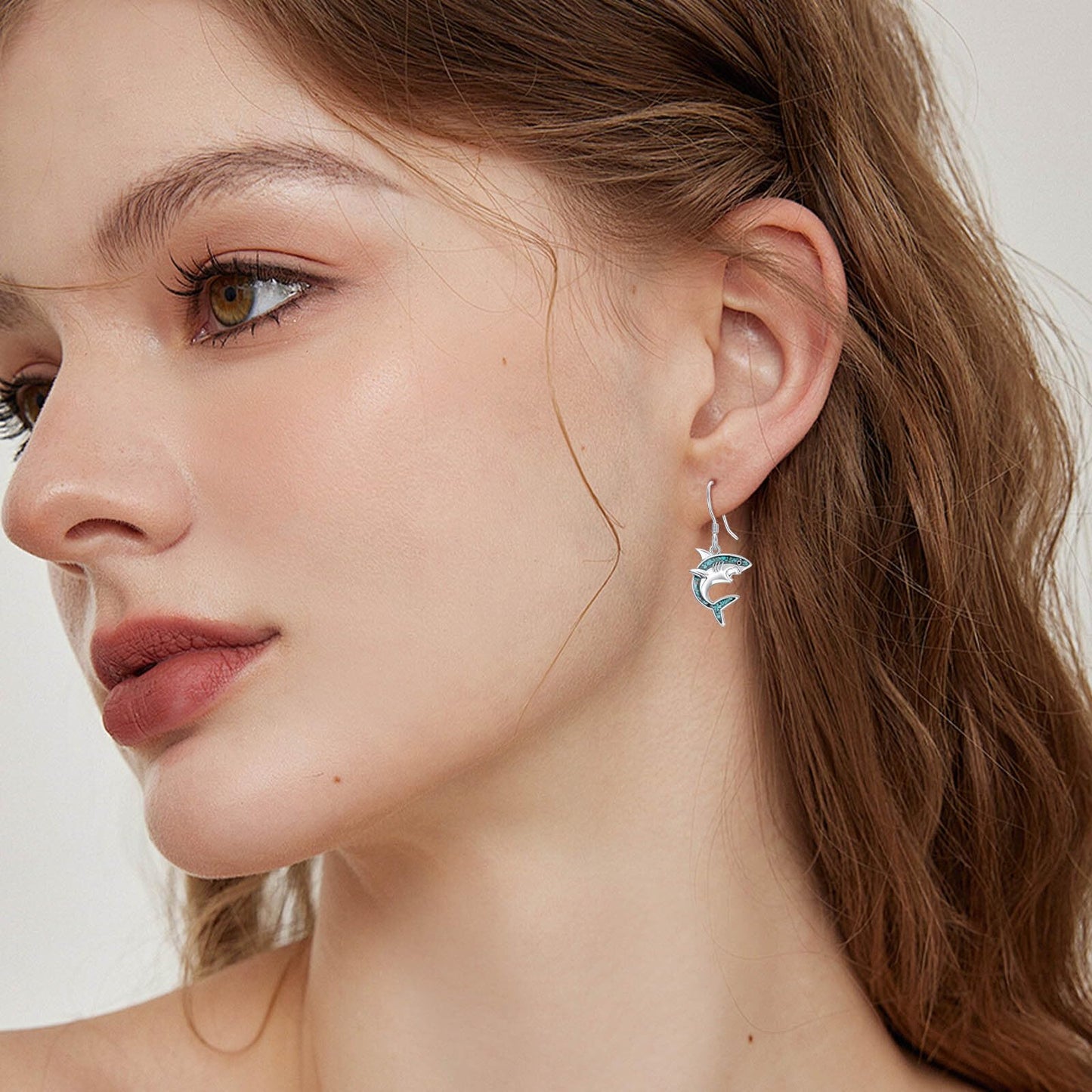 HPQQ Shark Earrings 925 Sterling Silver Turquoise Shark Dangle Earrings Ocean Beach Themed Jewelry Mother's Day Jewelry Gifts for Women