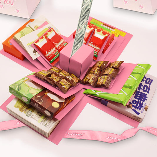 5-Layer creative explosion gift box, gift wrap box. Creating a 5-Layer of various gifts by yourself. An ideal, mysterious self-made gift for birthday, Christmas and anniversaries. (Pink, Square)