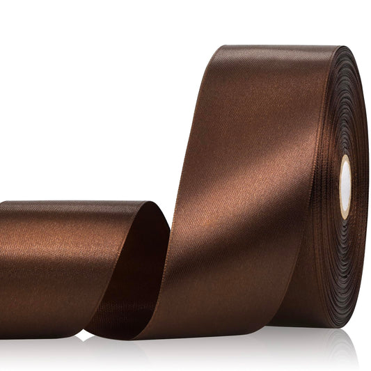 Sagaat Brown Satin Ribbon 2 Inch 60 Yards, Brown Ribbons for Flower Bouquet, Wedding, Crafts, Gift Wrapping, Baby Shower, Christmas, Easter, Halloween