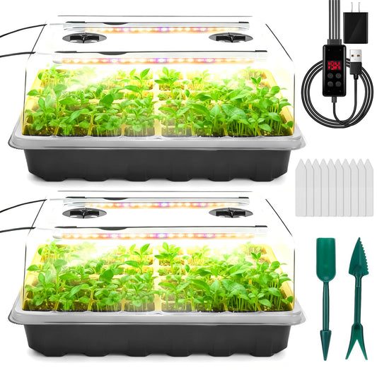 Ryscam Seed Starter Tray with Grow Light, 96-Cell Seed Starter Kit, Seedling Starter Trays with Humidity Domes, Automatic Timer, Adjustable Light Indoor Gardening Plant Germination Trays