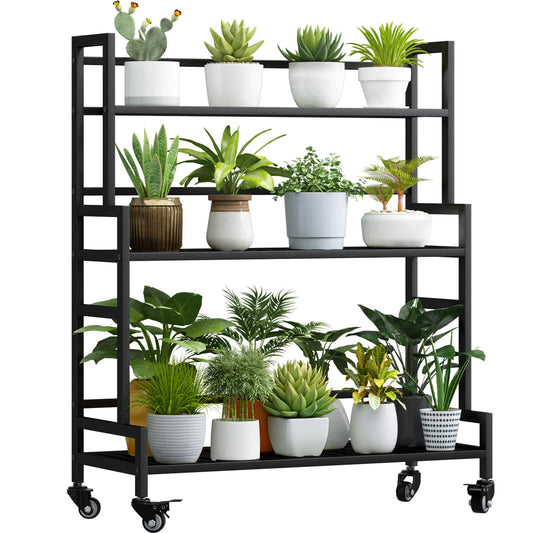 YIZAIJIA YIZAJIA Plant Stand Indoor 3 Tier Metal Outdoor Tiered Stands Shelf With wheel for Multiple Plants Potted Ladder Plant Holder Table Plant Pot Stand for Window Garden Balcony Living Room