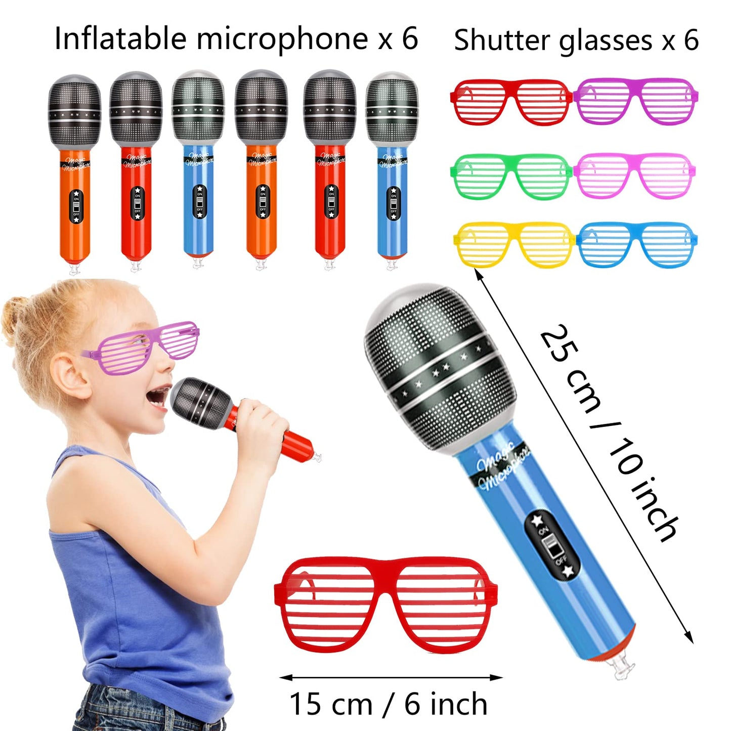 smilixin 22 Pack Inflatable Guitar,Blow Up Guitar,Inflatable Rock Star Toy Set,6 Inflatable Guitars,6 Microphones,6 Shutter Shading Glasses,1 Saxophone,1 Inflatable Piano,1 Inflatable Recorder