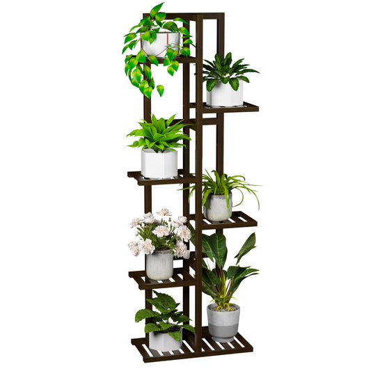 ROMGUAR CRAFT 6 Tier Bamboo Plant Stand Indoor, Wood Tall Flower Holder Corner Tiered Plant Shelf for Multiple Plants (Brown)