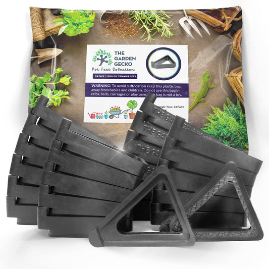 The Garden Gecko Pot feet for Outdoor Plant pots and Flowers, Solid Rubber risers with a Custom Non-Slip Surface Grip | 24 Triangle Hollow Pot-Toe Pcs