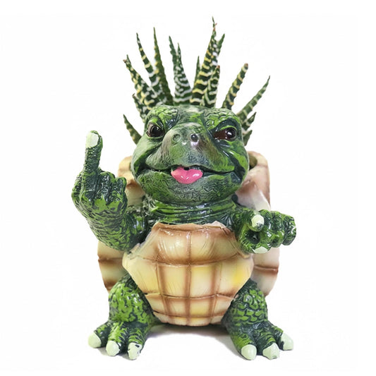 NMMUGOR Turtle Succulent Pots with Middle Fingers Up, Middle Finger Gifts, Prank Flower Pot Resin for Indoor Outdoor
