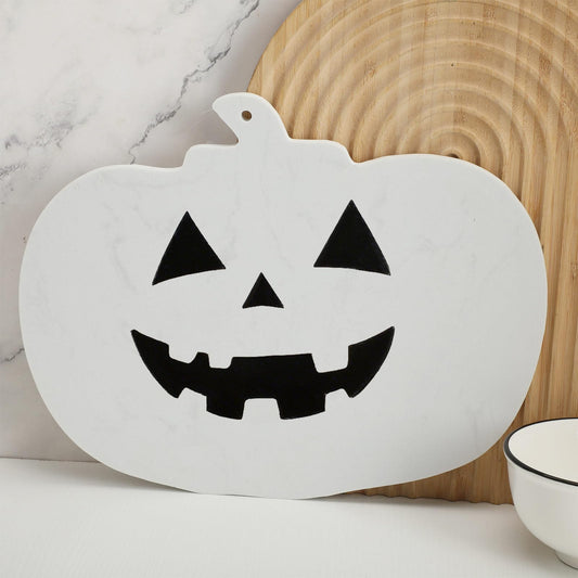Reallnaive Halloween Marble Pumpkin Cheese Board Charcuterie Cutting Tray Marble Serving Decorative for Decoration Charcuterie Kitchen(White)