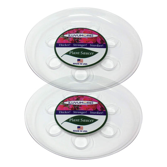 ILUVUMOREI 2 Pack of 12 inch Clear Round Plant Saucer, Thicker Plastic Tray for Indoor, Durable Flower Pot Planter Saucers with Multiple Support Footing Designed for Improved Airflow.