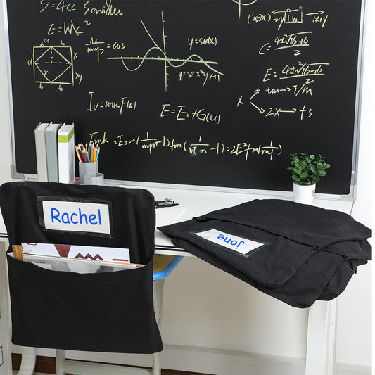 Berlune 50 Pcs Chair Storage Pocket Bulk School Chair Bag Classrooms Student Chair Pockets Classroom Chair Organizer with Name Tag for Keeping Student Book School Desk Organized (Black,14 Inch)