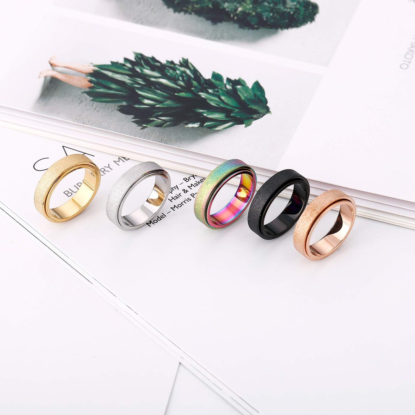 OreilleStar Anxiety Ring for Women Men Fidget Toys Adults Spinner Ring Titanium Stainless Steel 6mm Wide Size 9 Silver Band Ring Hand Polished