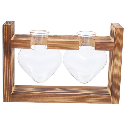 Milisten Hydroponic Glass Plant Vase with Wooden Stand for Indoor Decoration Bulb Vase for Air Plants Tabletop Terrarium Holder