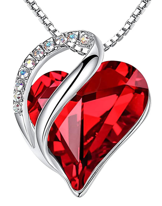 Leafael Gift Necklaces for Women, Infinity Love Birthstone Heart Pendant, Ruby Garnet Red Crystal for January July, Birthday Jewelry for Her, Mom, Wife, Silver Plated, 18" + 2" Chain