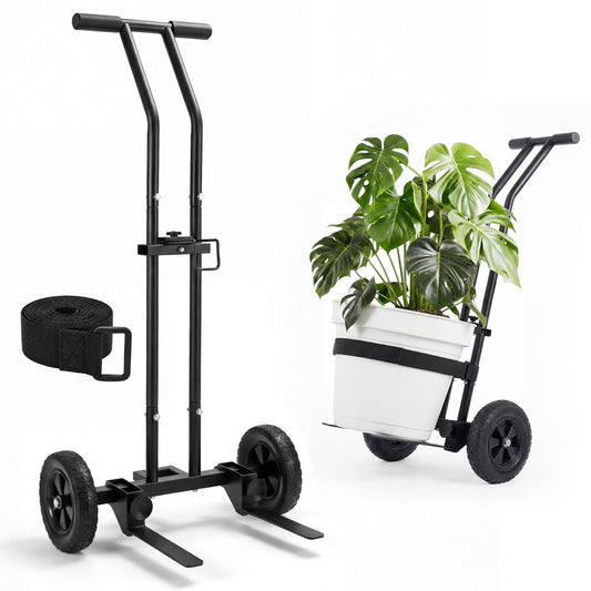 Heavy Duty Plant Caddy with Wheels, 175Lbs Adjustable Plant Dolly Cart with Grab Arm/Suction Cups/Strap, Dual Protection Potted Plant Mover Cart for Indoor Outdoor Garden Courtyard Office, Black