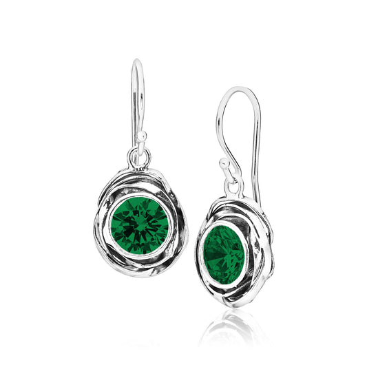 JEAN RACHEL JEWELRY 925 Sterling Silver Dangle Earrings for Women -Wire Wrap with Bezel Set Cubic Zirconia Vintage Design-Hypoallergenic Lead&Nickel Free Artisan Handcrafted Statement Earrings,Emerald