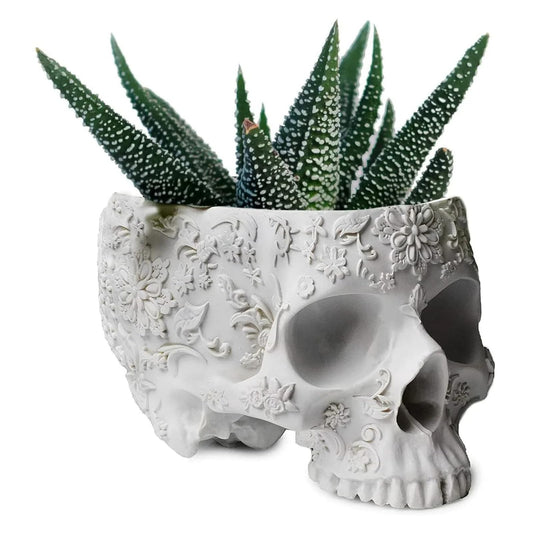 White Skull Planter Pot 6 Inch Skeleton Head Pot for Succulents Flowers, & Bowl Dish Gothic Decor for Garden Home Parties Haunted House Spooky Black Display Halloween Skull Flower Pot Decoration Gift