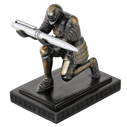 Amoysanli Executive Knight Pen Holder Decorative Resin Pen Holders For Desk Organizer Cool Ornament Gift For Office and Home (Iron)