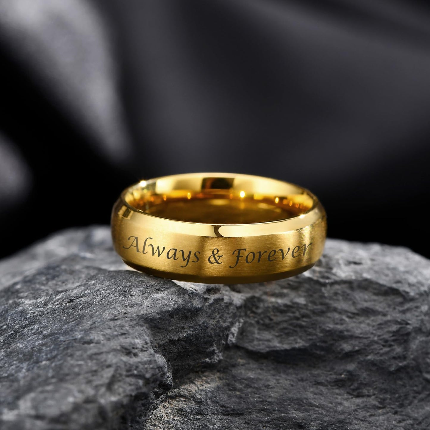 VNOX Customize Gold Plated Stainless Steel Beveled Edge Matte Brushed Finish Rings for Wedding Band,Size 11