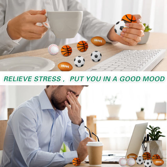 120 Pieces Sports Stress Balls Mini Foam Soccer Ball, Basketball, Football, Baseball Stress Toys for Anxiety Relief Sports Themed Birthday Party Supplies Game Stocking Stuffers