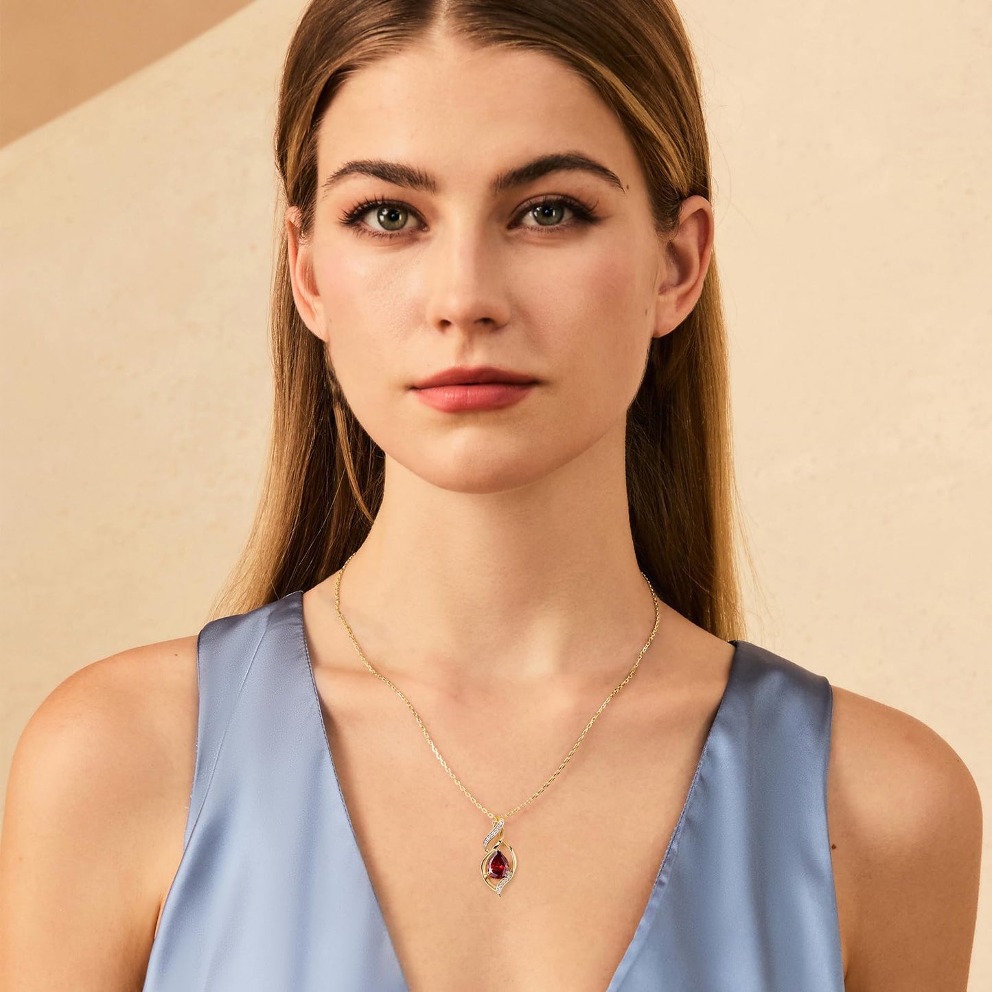 FANCIME 14K Gold Plated July Birthstone Necklace for Women Ruby Teardrop Necklace Sterling Silver Infinity Love Birthday Gifts for Women, 16"+2" Inches