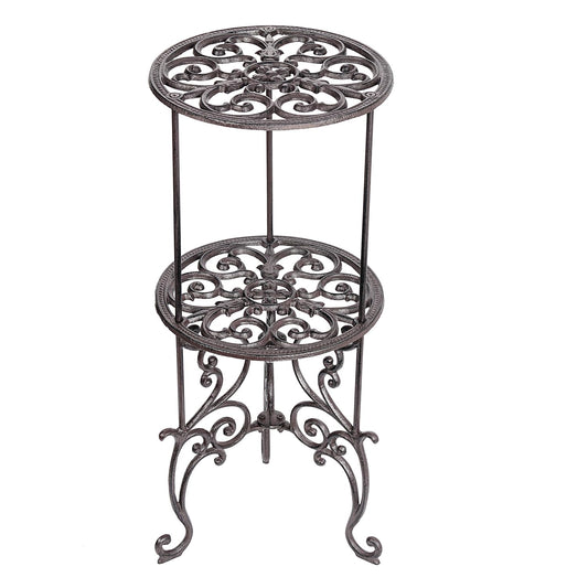 Sungmor Heavy Duty Cast Iron Potted Plant Stand,26-Inch 2 Tiers Metal Planter Rack,Decorative Flower Pot Holder,Vintage & Rustic Style Indoor Outdoor Garden Pots Container Supports