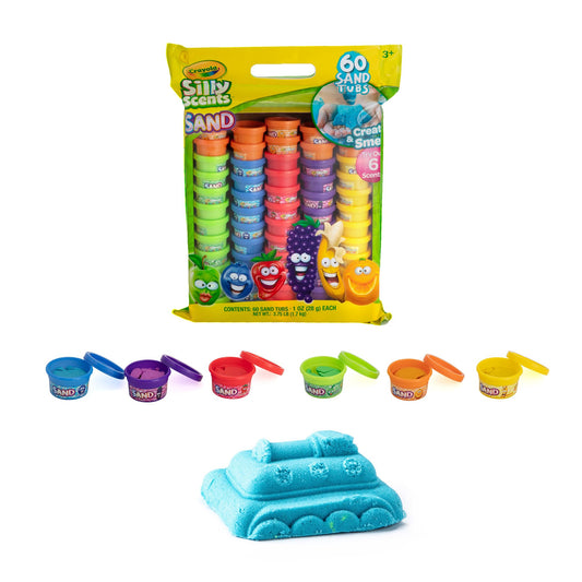 Crayola Silly Scents Play Sand – 60 Mini 1oz Tubs of Moldable Sensory Sand in 6 Bright Colors | Easter Day Party Favors, Classroom Prizes, Sensory Toys, Fidget & Creativity