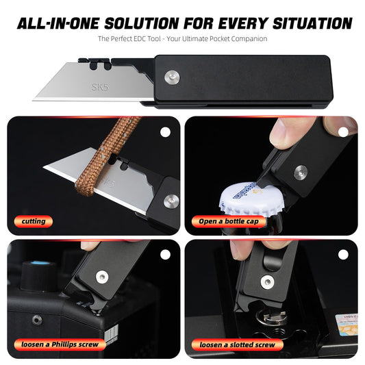 cckk Aluminium Utility Knife, Unique way of unfolding, Lightweight All Metal Folding Box Cutter with clip, Quick Change Blade Razor Knife,Ideal Gifts for Men Women, with 10 Extra Blades