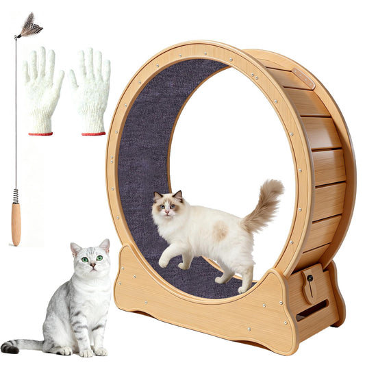 ZooVibe Cat Exercise Wheel Large - 35.4'' Wooden Treadmill for Indoor Cats with Low Noise, Safety Lock, Detachable Carpet & Eco-Friendly Design for Fitness, Weight Loss and Entertainment