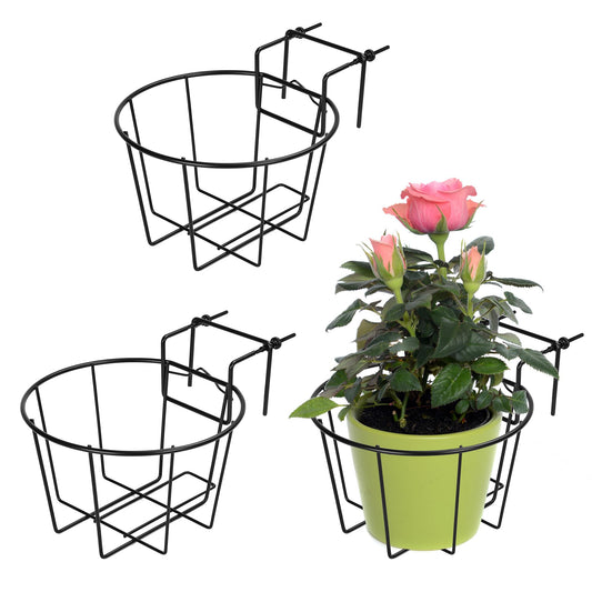 TQVAI Adjustable Hanging Railing Planter for 1.89 to 3.5 Inches Railings - Outdoor Balcony Deck Flower Pot Holder, Metal Baskets for Garden Orchid, Patio Ledge, 3 Pack, Black
