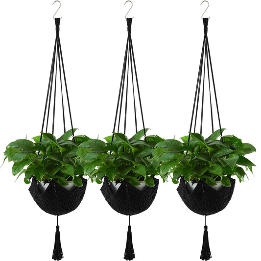 Shappy 3 Pack Boho Macrame Plant Hanger, Large Hanging Planter Plant Holder Pot Hanger Hanging Basket Wall Planters, Plants Lover Gift for Indoor Garden (Classic,Black)