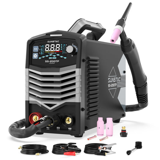 Sunstac 200A TIG Welder with Pulse, 110V/220V Dual Voltage, 3 in 1 DC TIG/Pulse TIG/SPOT TIG/Stick Welding Machine, Digital Screen Display, Over Loading Protection