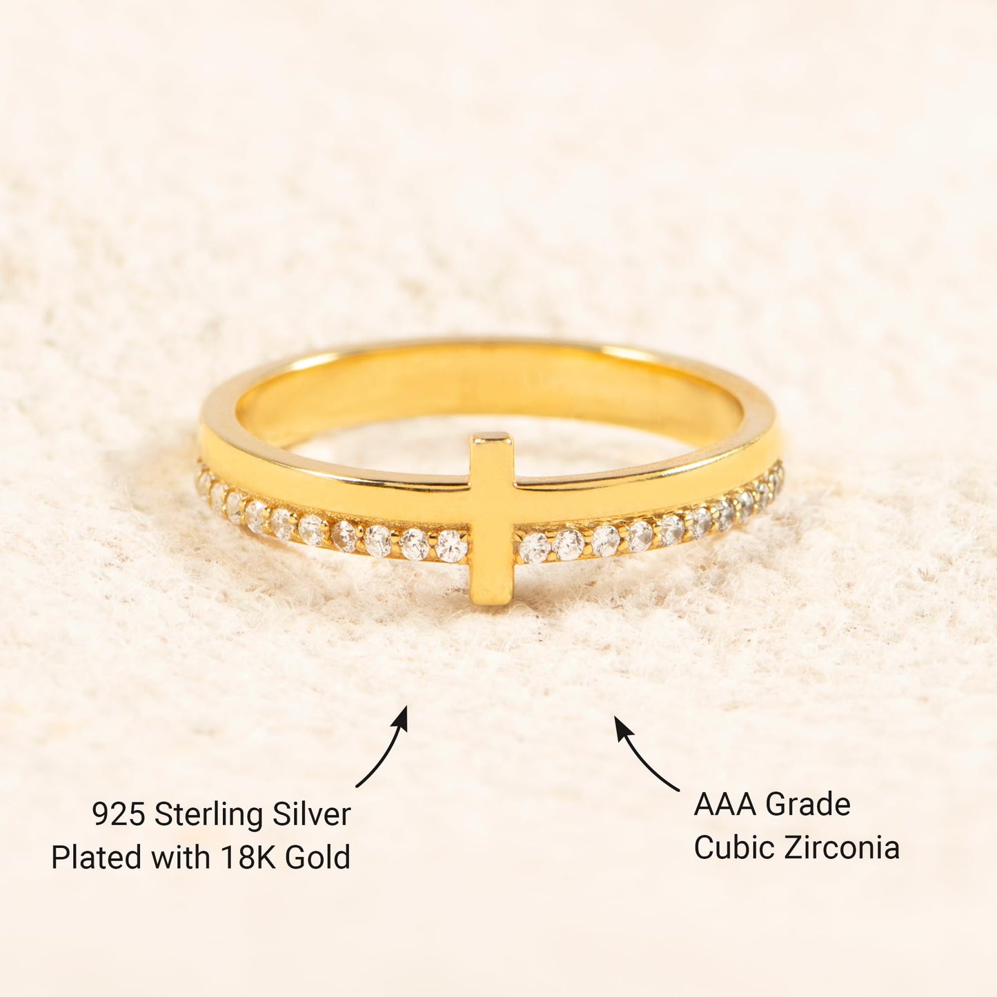 STORYJEWELLERY Cross Ring, Purity Ring, 925 Sterling Silver Gold Plated Rings, Christian Rings for Women, Christian Jewelry for Women, Confirmation Gifts, Baptism Gifts, Size 6