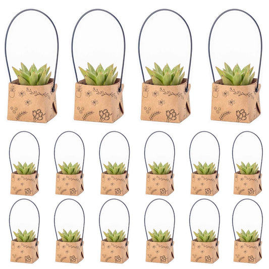 40Pcs Succulent Wrap Bags (fits 2 inch pots), Mini Kraft Succulent Favour Box Basket with Handle for Wedding, Baby Shower, Succulent Party Favours for Guests