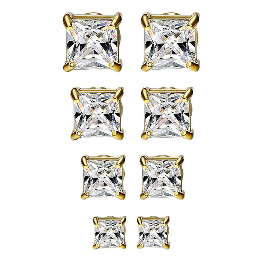 Jstyle 4-7MM Magnetic Earrings for Men Women Gold Square Cubic Zirconia Stud Earrings for Non-Pie