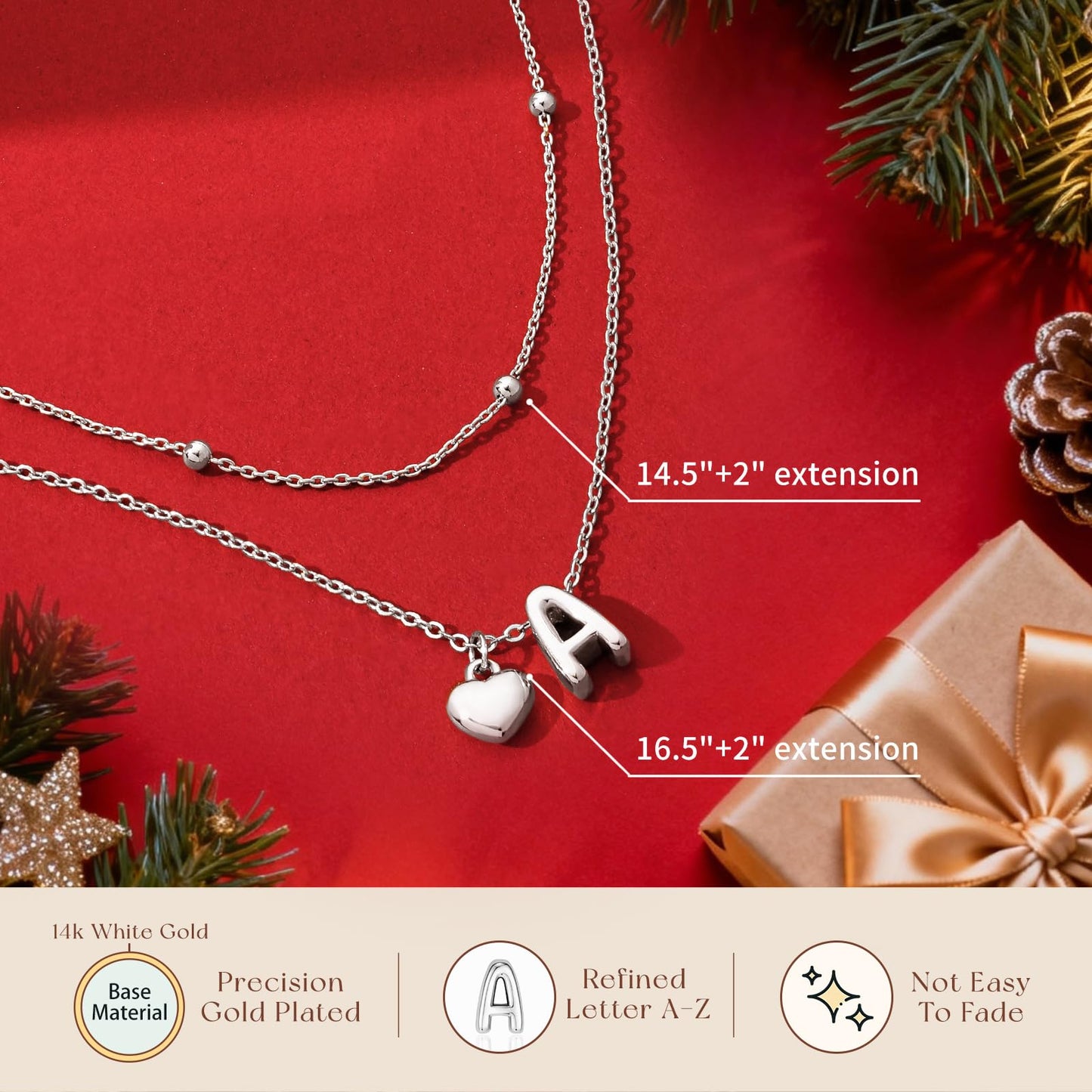 adoyi Silver Heart Initial Necklaces for Women 14k Gold Plated Layered bubble Letter Necklace Dainty Heart I Pendant Necklace Stack Birthday Valentines Gifts for Women Jewelry