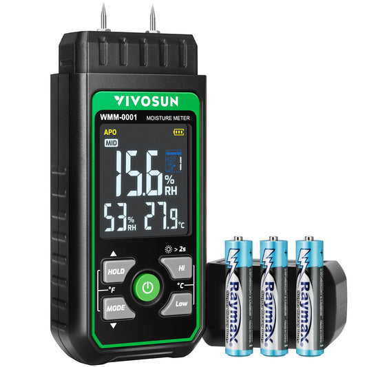 VIVOSUN Wood Moisture Meter, 3-In-1 Pin-Type Digital Moisture Tester, Ambient Temp & Humidity Tester, 7 Modes, Color Backlit Screen, for Wood, Walls, Bricks, Dried Flowers