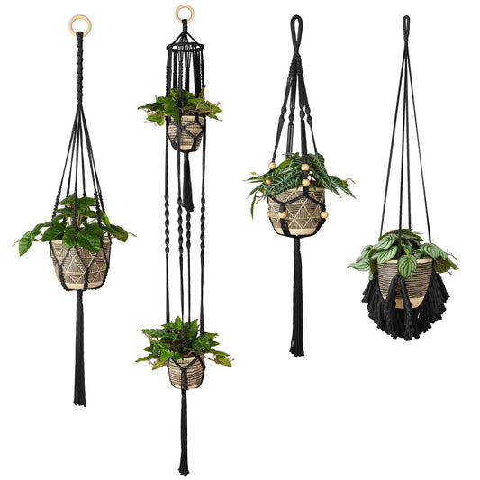 ANROYE Macrame Plant Hanger for Indoor Set of 4, Bohemian Hanging Planter with Tassels for Flower Pot, Boho Decorative Houseplant Rope Holder for Home Decor Bedroom Window Farmhouse